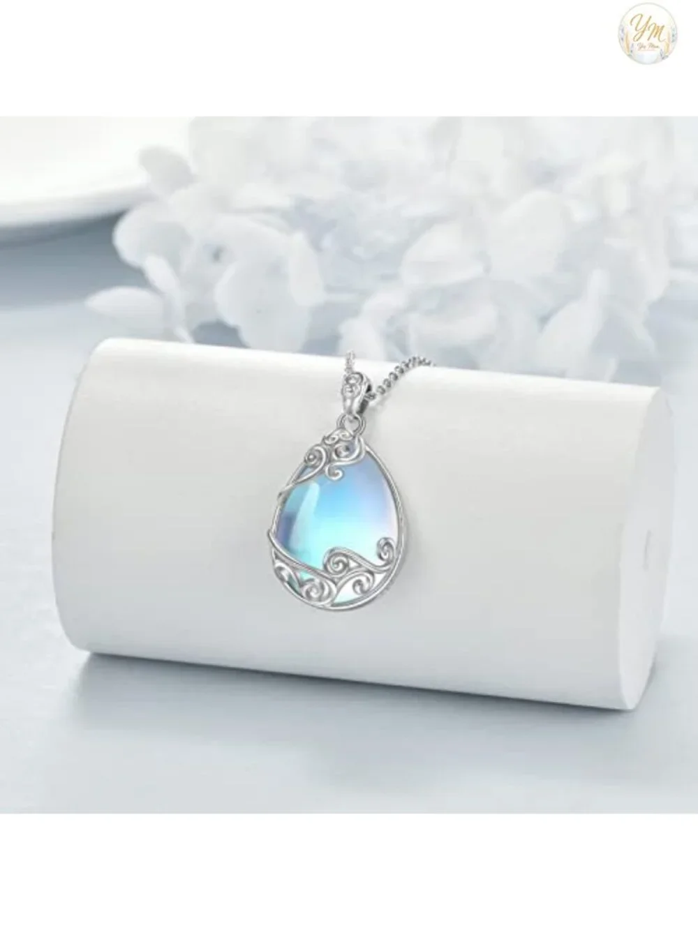 925 Sterling Silver Moonstone Necklace, Filigree Teardrop Pendant, Women's